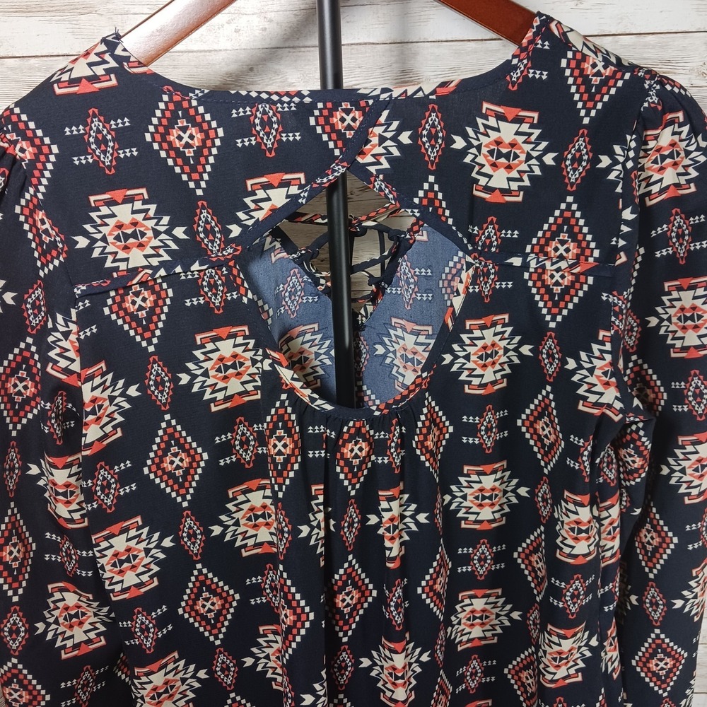 Xhilaration Women's Navy Blue Southwest Print Dress Long Sleeve Size M - Picture 6 of 8